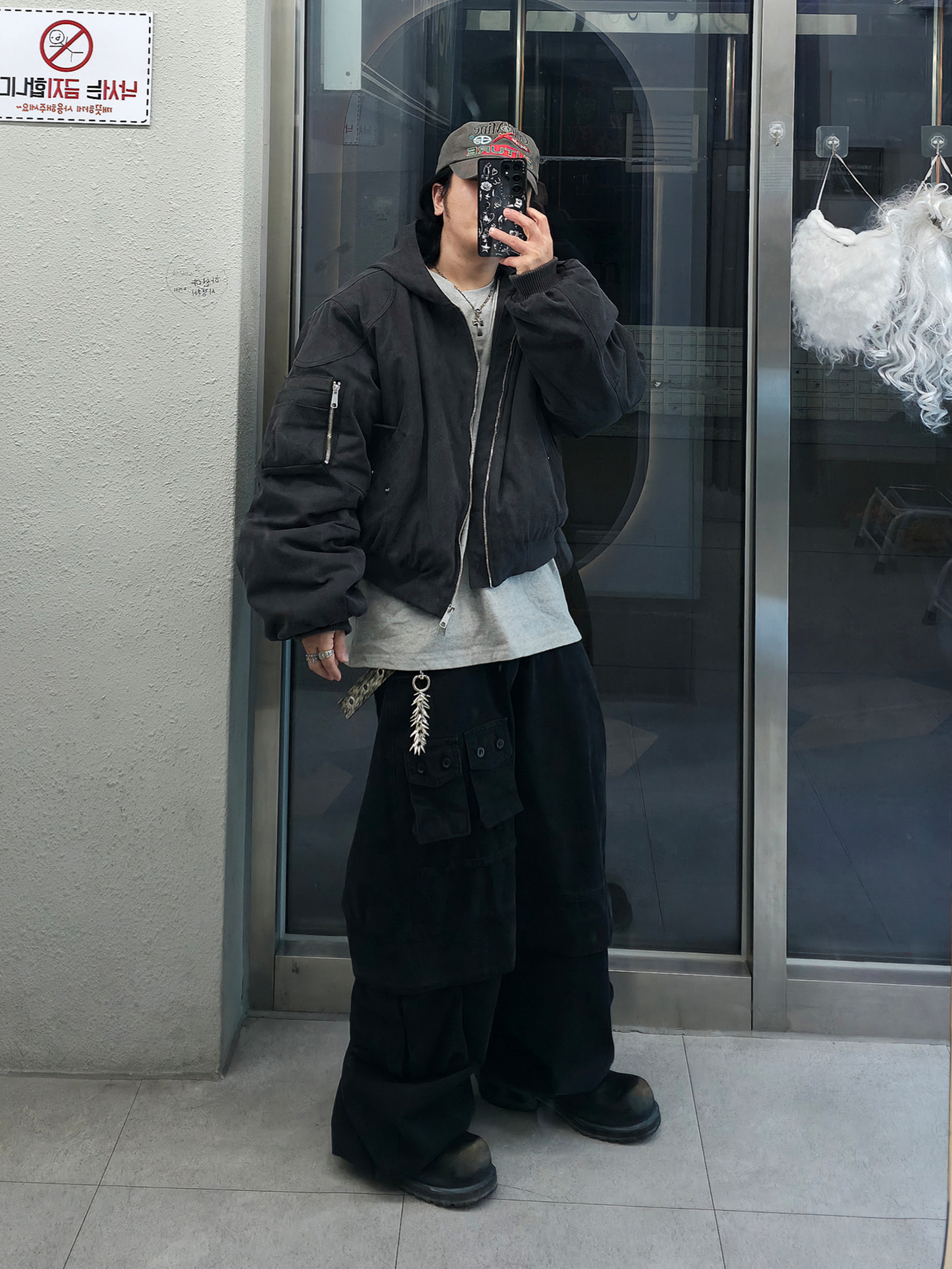ROARINGRAD Washed Hooded Bomber Ash Black, Remagine Hybrid Derby Shoes Starting Bigger Nasty 착용 스타일 - 2