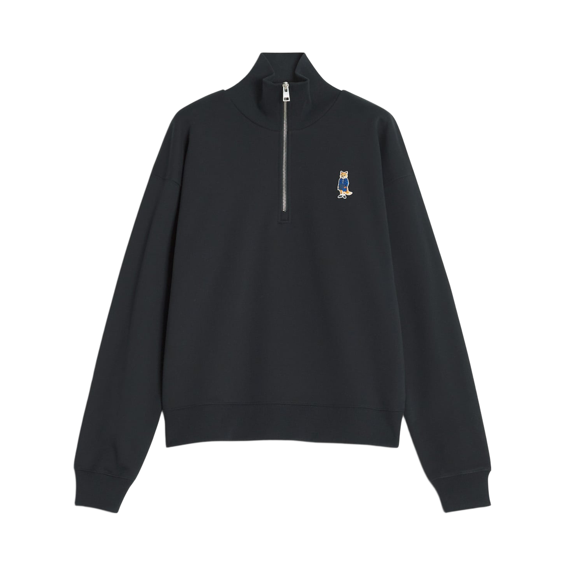 (W) 메종 키츠네 드레스드 폭스 하프 집 스웨트셔츠 블랙((W) Maison Kitsune Dressed Fox Half Zip Sweatshirt Black) - 1