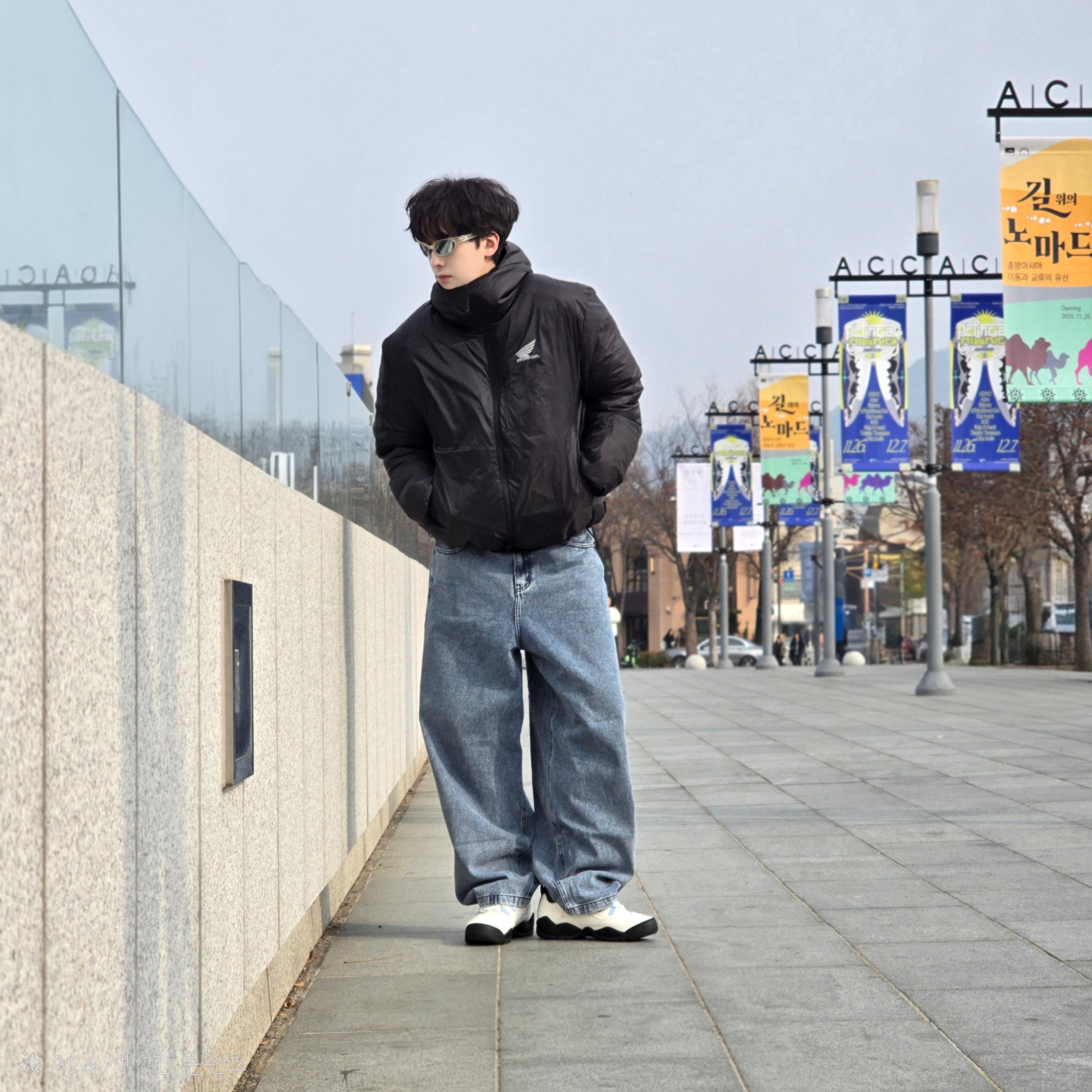 Honda H-Tech Non Quilting Hoodie Jacket Black, NOMANUAL Raw Vision Denim Pants White Blue 착용 스타일 - 2