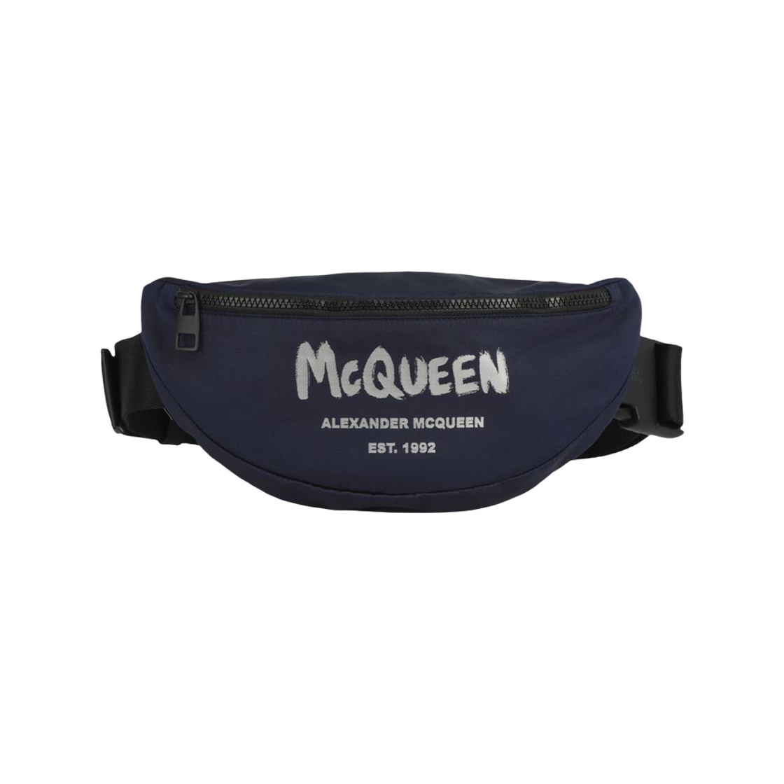 알렉산더 맥퀸 그래피티 로고 벨트백 네이비 화이트(Alexander McQueen Graffiti Logo Belt Bag Navy White)