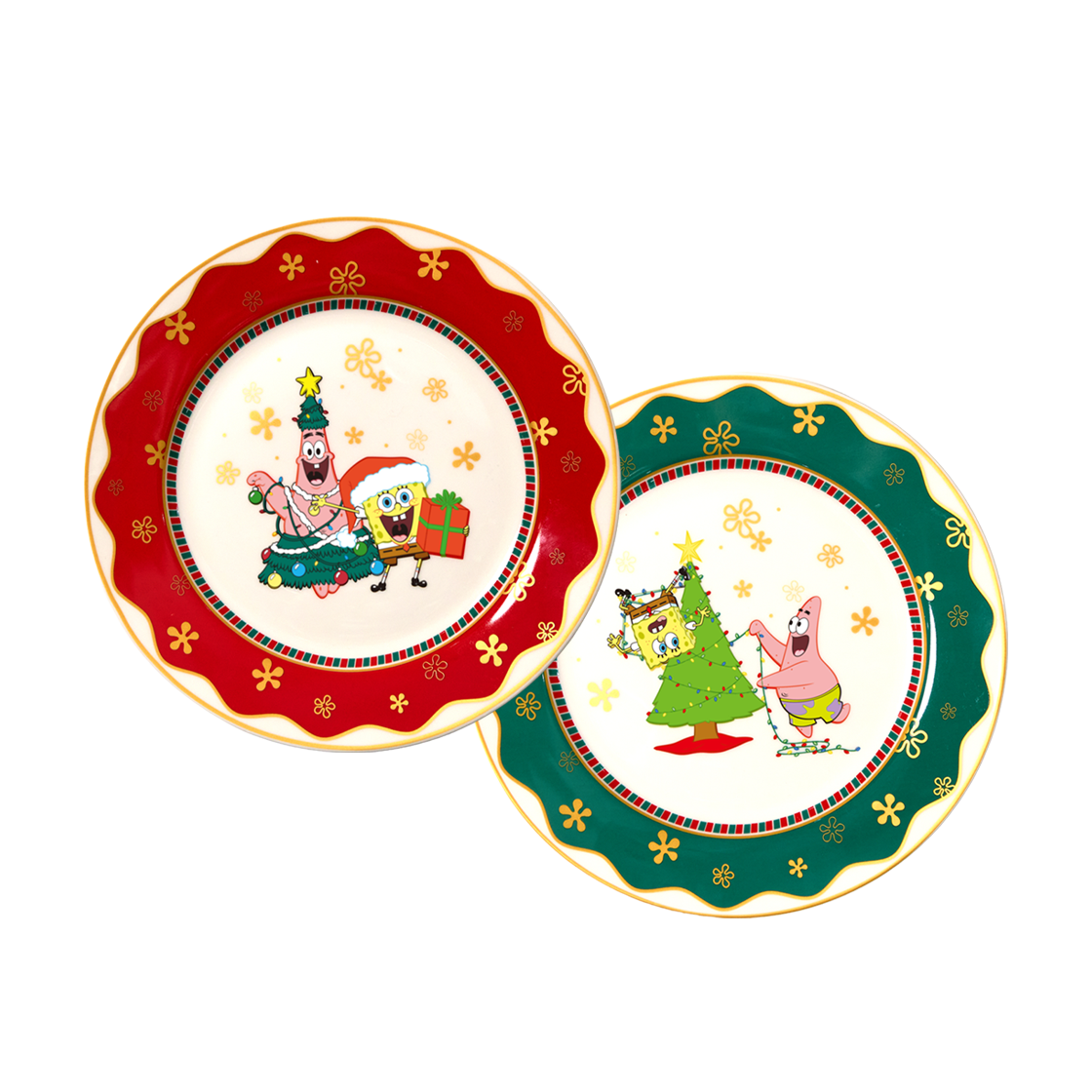 댄꼼마 x 스폰지밥 비키니시티의 크리스마스 접시세트 (2P)(DANCOMMA x SpongeBob SquarePants Bikini City Christmas Plate Set (2P))