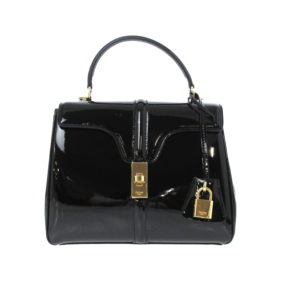 188003BG8-38NO Celine Small Classic 16 Tote Bag in Patent Leather Black