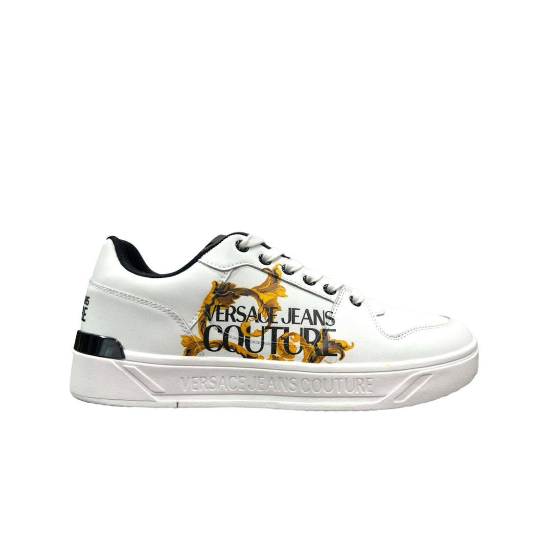 79YA3SJ5-ZPB42-G03 Versace Outline Barocco Brooklyn Sneakers White Gold