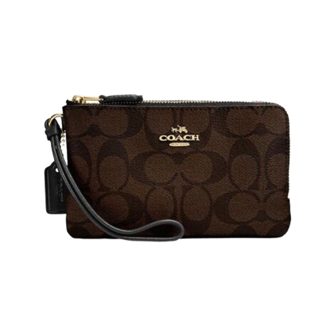 F87591-IMAA8 Coach Corner Zip Wristlet in Signature Canvas Gold Brown Black