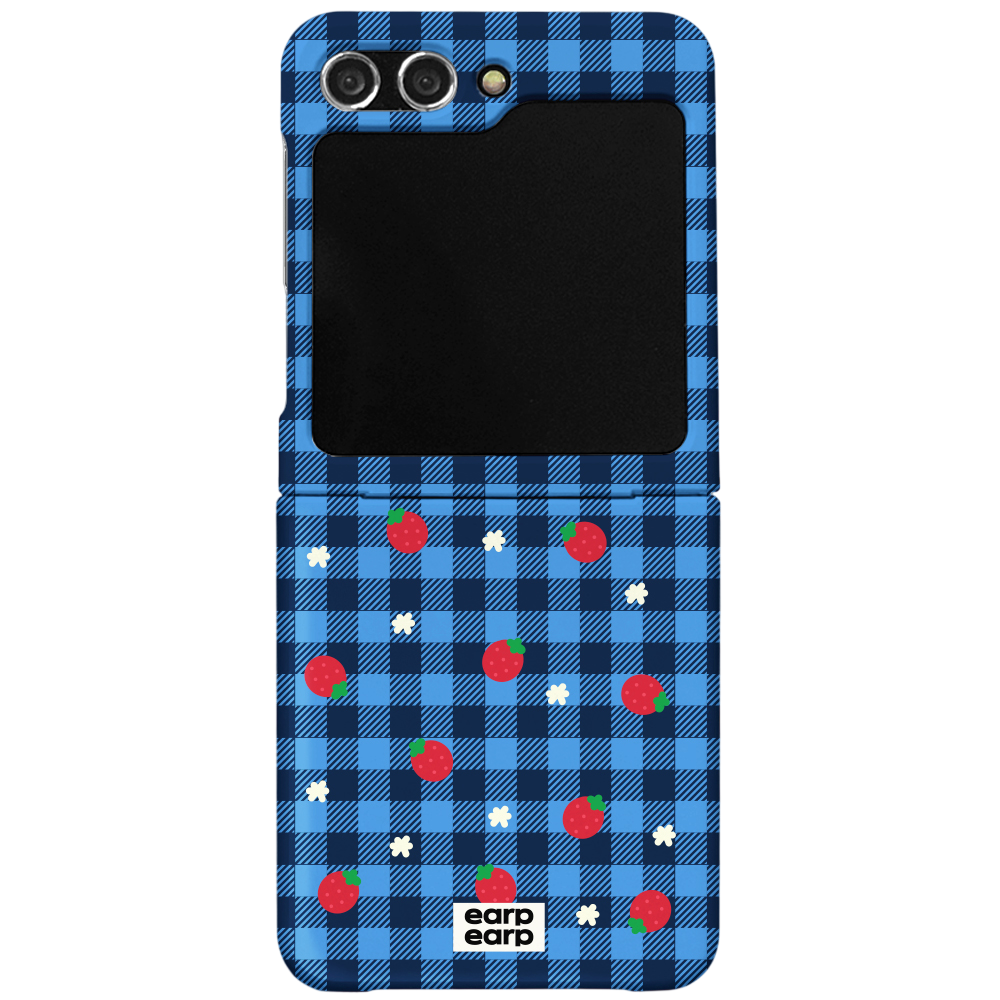E2512_0040 earpearp Strawberry Check Blue Z Flip Hard Case