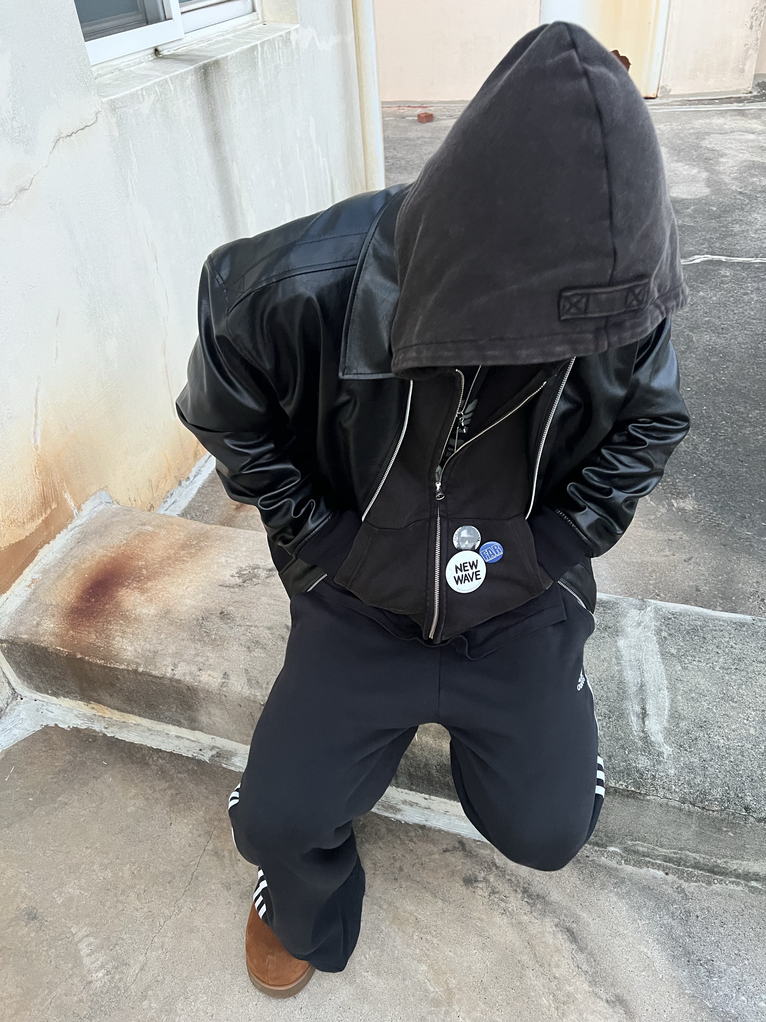 (W) Adidas Essentials 3-Stripes French Terry Wide Pants Black - KR Sizing, Farfromwhat Far Pin Button & Safety Pin 착용 스타일 - 2