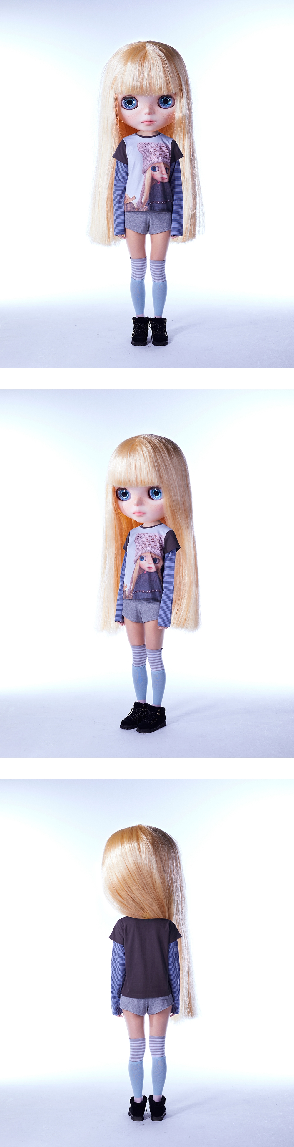 코이세이오 X 브라이스돌 스트라이프 더블 롱 슬리브 애쉬 브라운