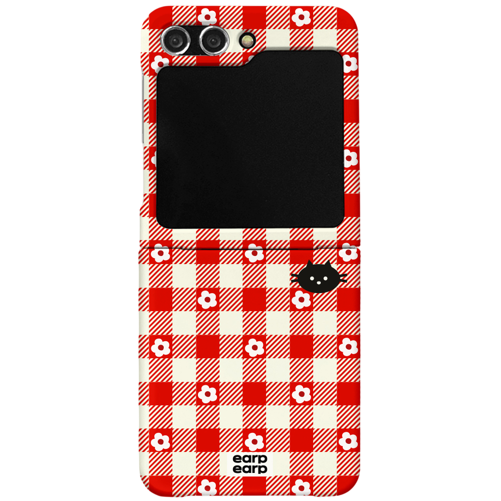 E2512_0041 earpearp Flower Check Red Z Flip Hard Case