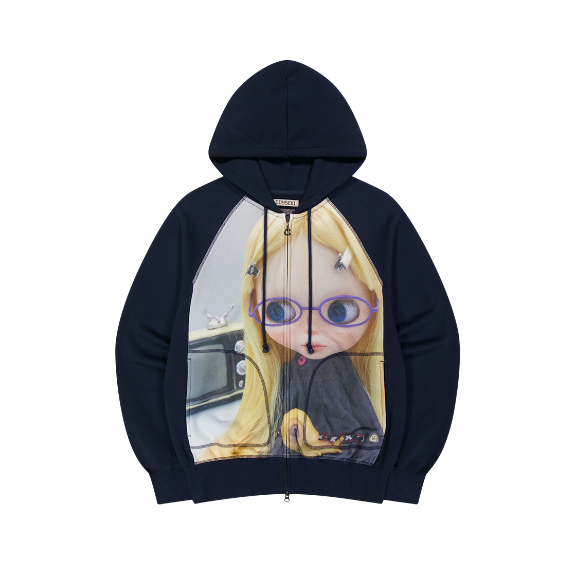 CY25FSOTZH081 COYSEIO X BLYTHE Graphic Zip-Up Hoodie Navy