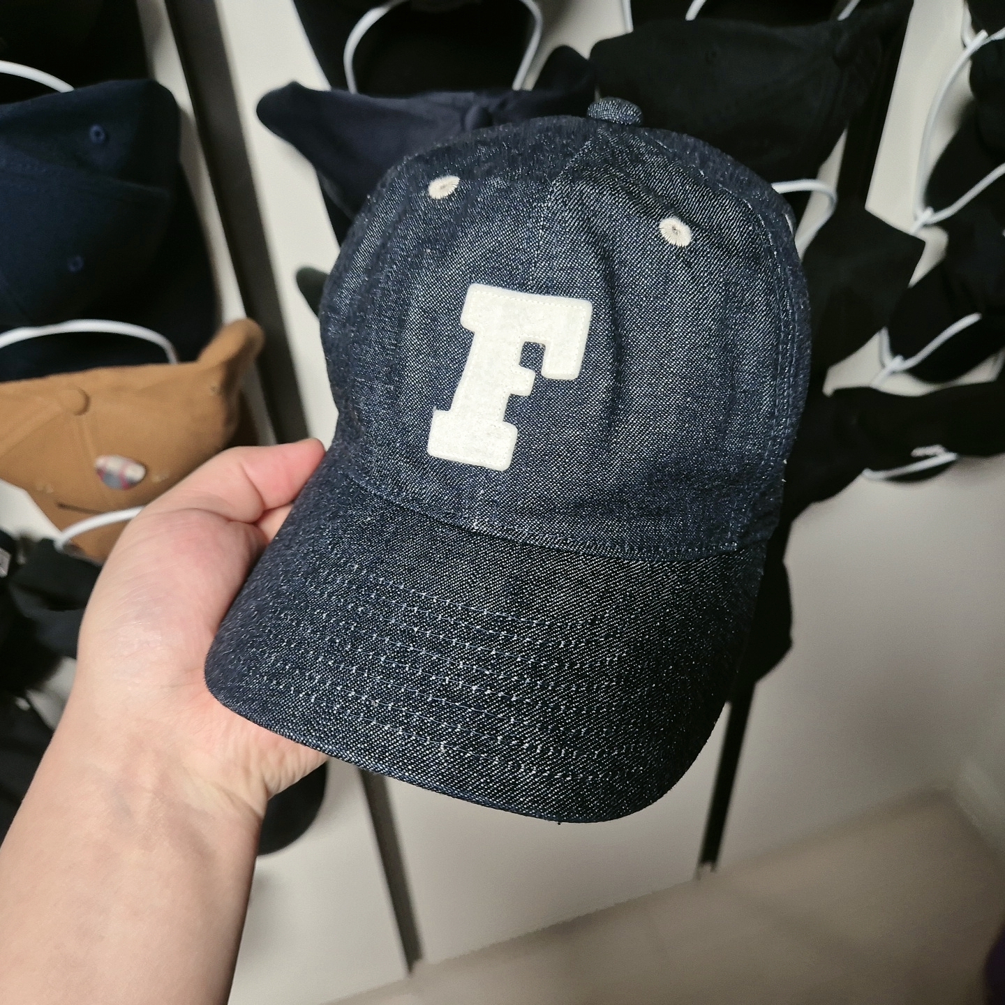 Fullcount 6 Panel Denim Baseball Cap F Patch Black 착용 스타일