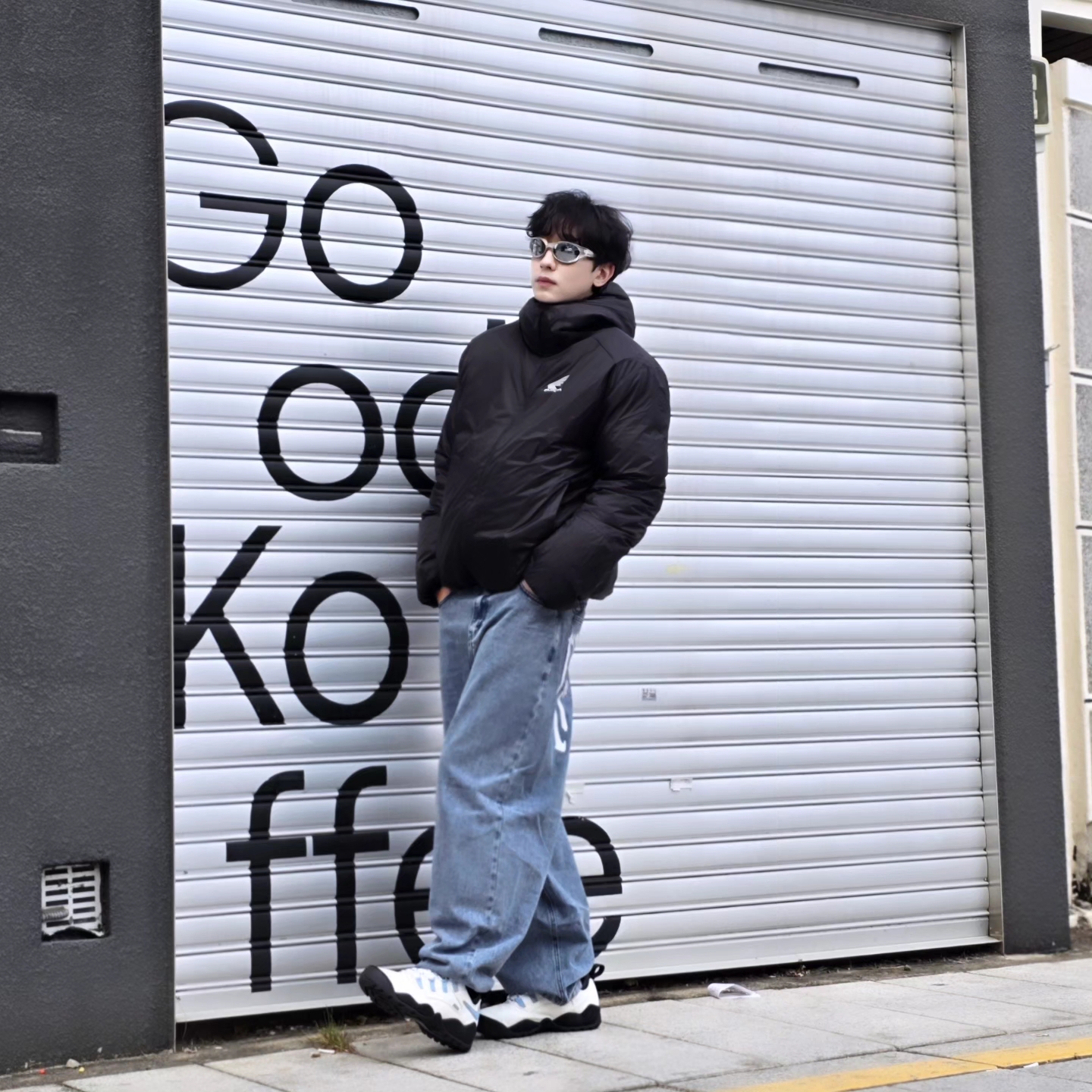 Honda H-Tech Non Quilting Hoodie Jacket Black, NOMANUAL Raw Vision Denim Pants White Blue 착용 스타일 - 10
