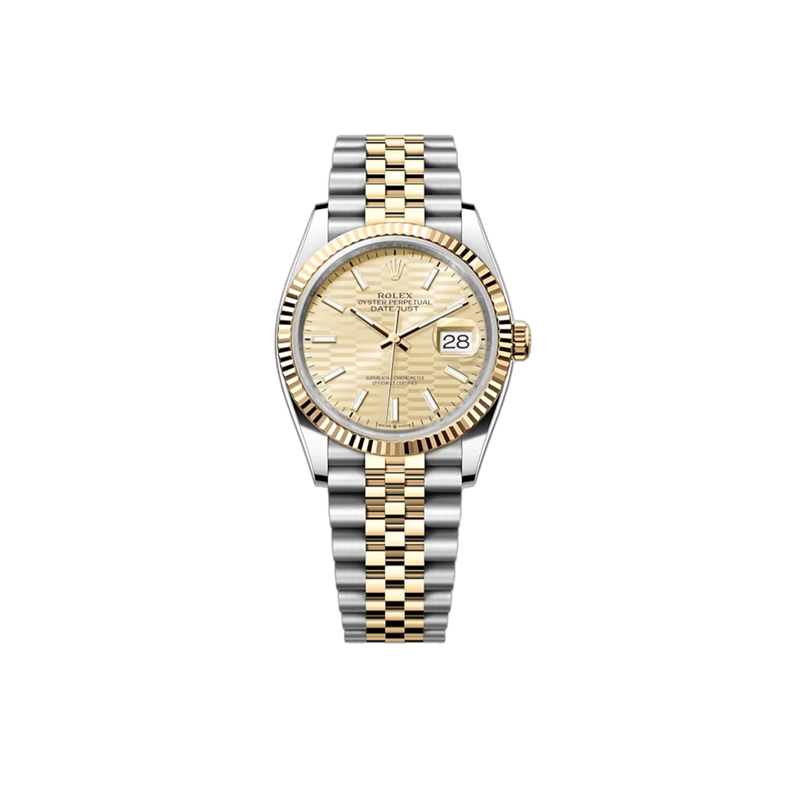 IT3BQTQGF8SS Rolex Datejust 36 - 126233 Champagne Fluted Motif Bar Jubilee