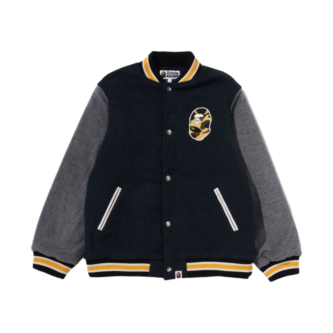 (키즈) 베이프 퍼스트 카모 에이프 헤드 바시티 자켓 네이비((Kids) BAPE 1st Camo Ape Head Varsity Jacket Navy) - 1