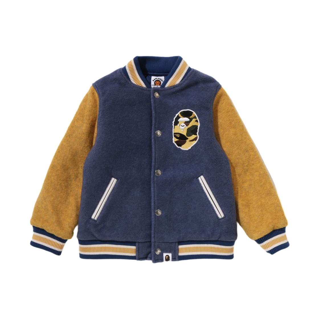 (키즈) 베이프 퍼스트 카모 에이프 헤드 바시티 자켓 블루((Kids) BAPE 1st Camo Ape Head Varsity Jacket Blue) - 1