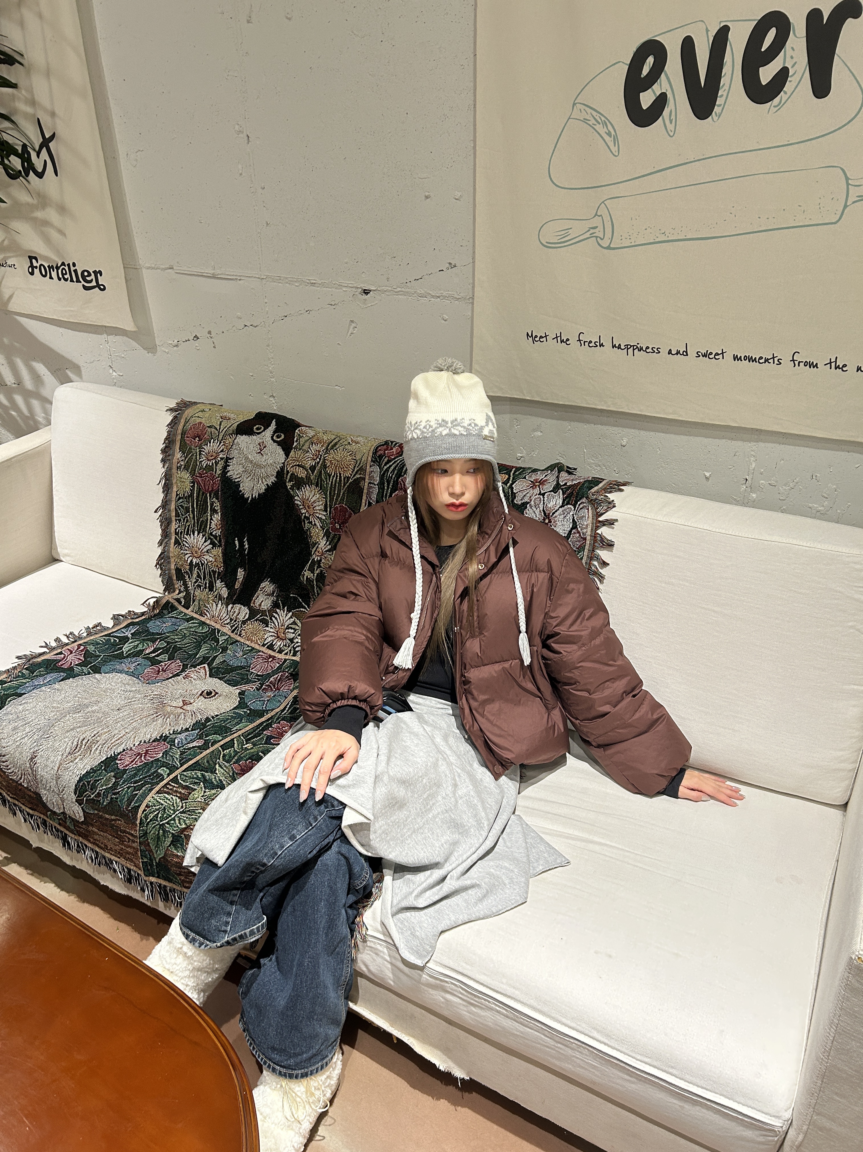 (W) Rockfishweatherwear Curly Fur Boots Middle Beige, (W) Rockfishweatherwear Curly Fur Boots Middle Ivory 착용 스타일 - 2