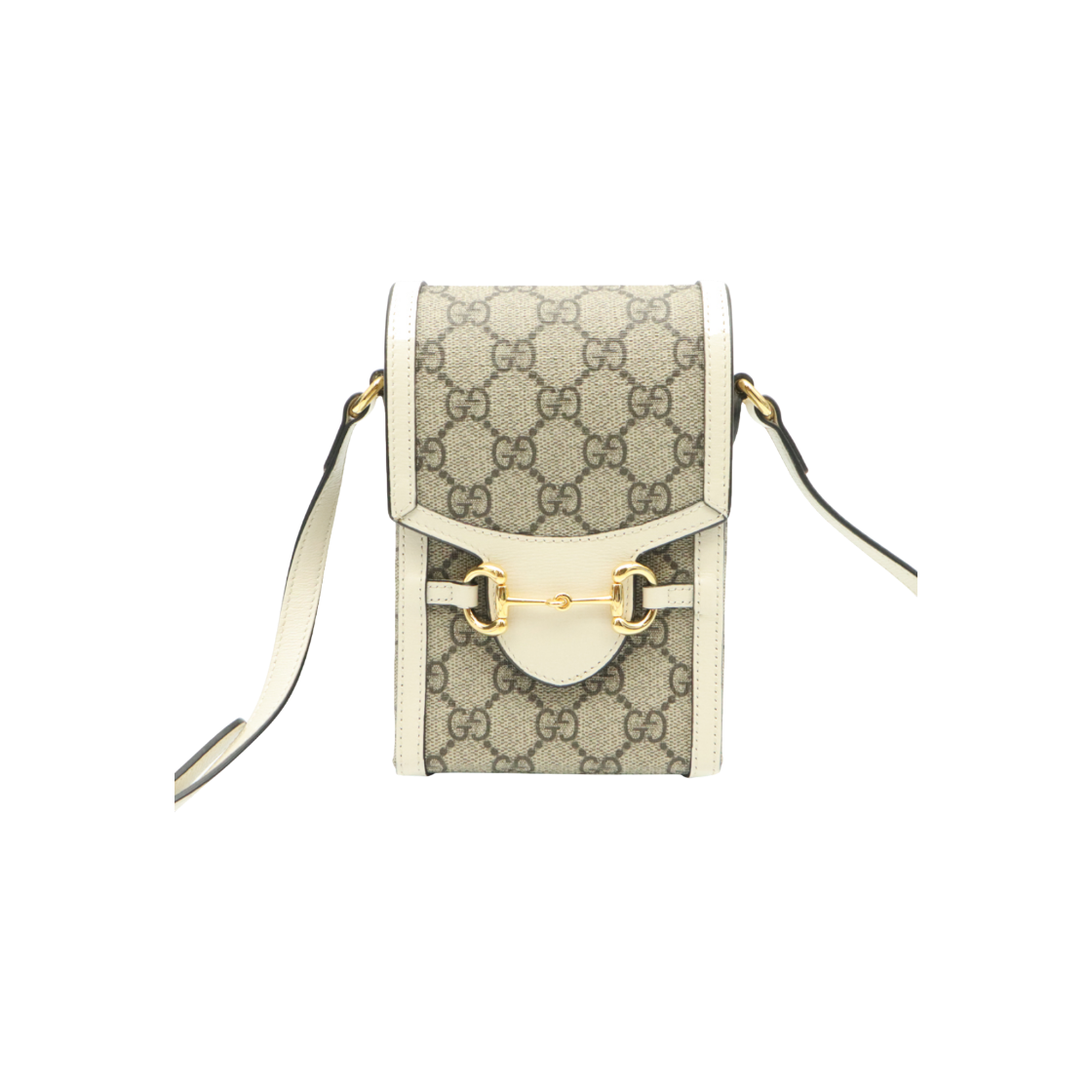 구찌 수프림 캔버스 화이트 레더 홀스빗 1955 미니 숄더백(Gucci GG Supreme Canvas White Leather Horsebit 1955 Mini Shoulder Bag)