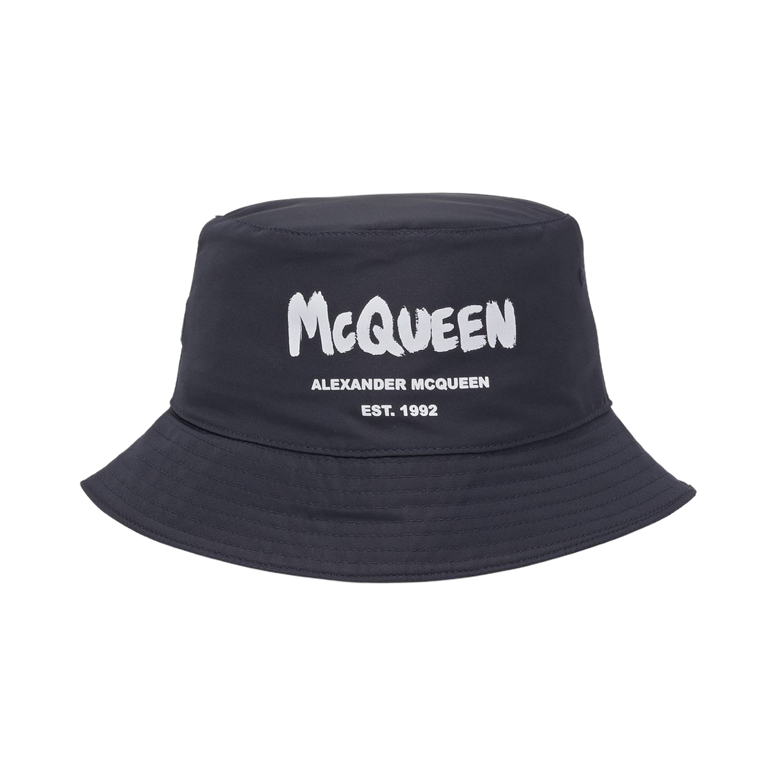 6677794404Q4177 Alexander McQueen Graffiti Logo Print Bucket Hat Navy