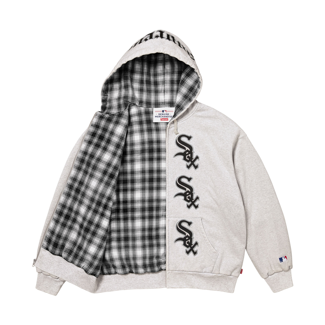 슈프림 x 시카고 화이트 삭스 집 업 후드 스웨트셔츠 애쉬 그레이 - 25FW(Supreme x Chicago White Sox Zip Up Hooded Sweatshirt Ash Grey - 25FW) - 2
