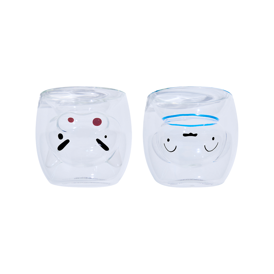 댄꼼마 x 짱구 얼굴모양 유리컵 세트 투명  2P(DANCOMMA x Crayon Shin Chan Face Shaped Glass Set Transparent 2P)