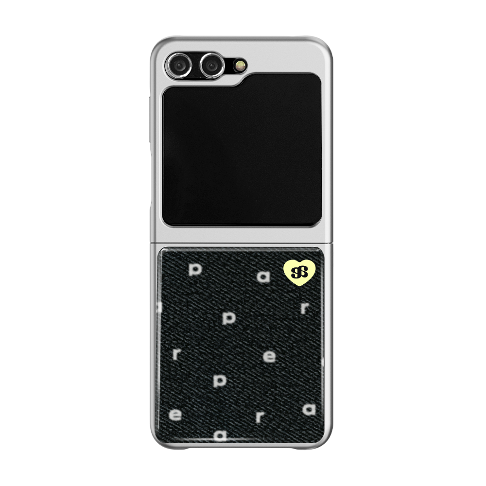 E2512_0147_2 earpearp Denim Logo Black Z Flip Epoxy Case Silver MagSafe