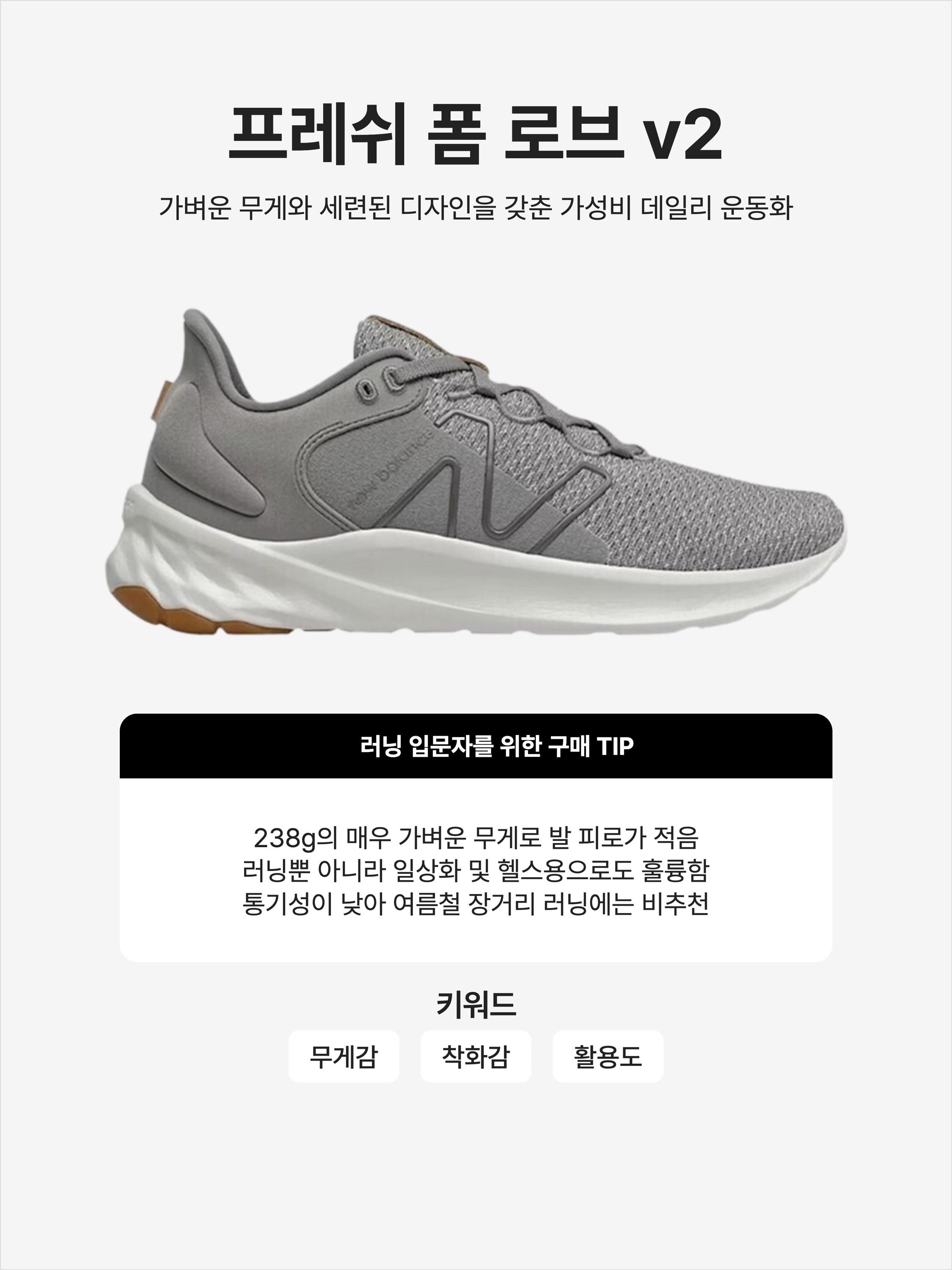 New Balance Fresh Foam Roav v2 Marblehead Grey - D Standard 착용 스타일 - 1