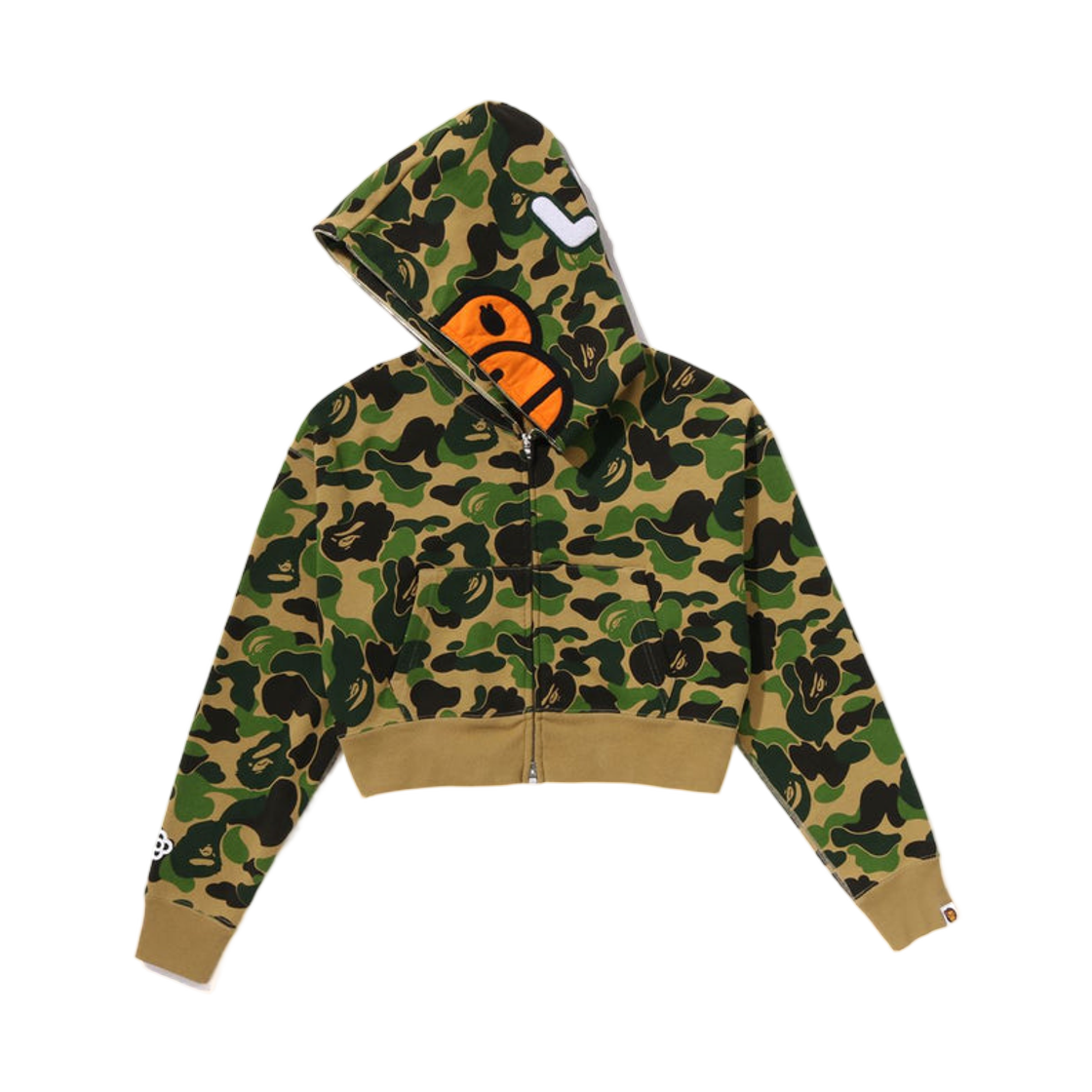 (W) 베이프 ABC 카모 베이비 리사 크롭 풀 집 후드 그린((W) BAPE ABC Camo Baby Lisa Cropped Full Zip Hoodie Green) - 2