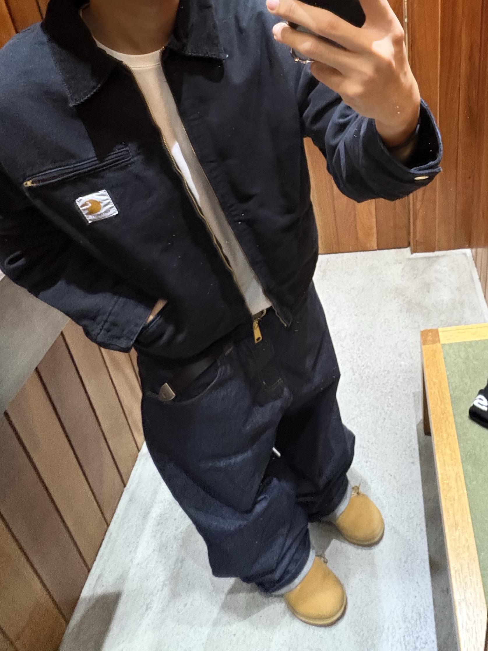 Polar Skate Co. Big Boy Pants Silver Black, Carhartt WIP OG Detroit Jacket Black Stone Canvas 착용 스타일 - 2