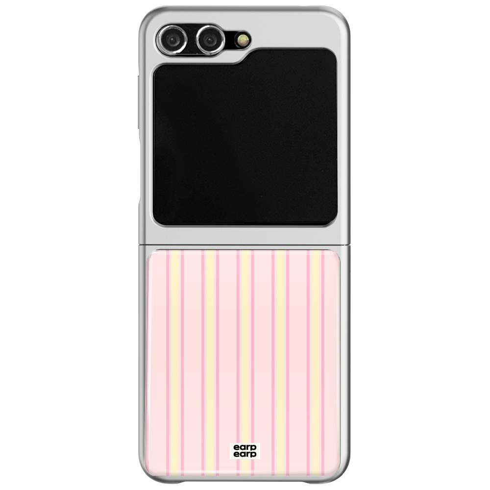 E2512_0028_1 earpearp Vintage Pink Stripe Z Flip Epoxy Case Silver
