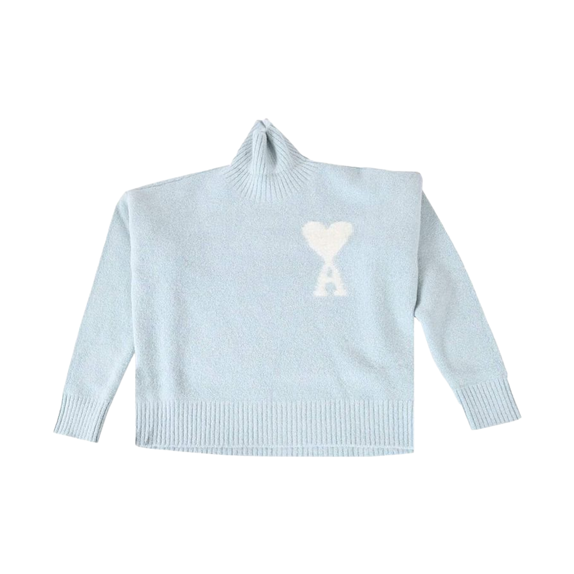 UKS425-KN0032-482 AMI de Coeur Turtleneck Sweater Aquamarine Ivory