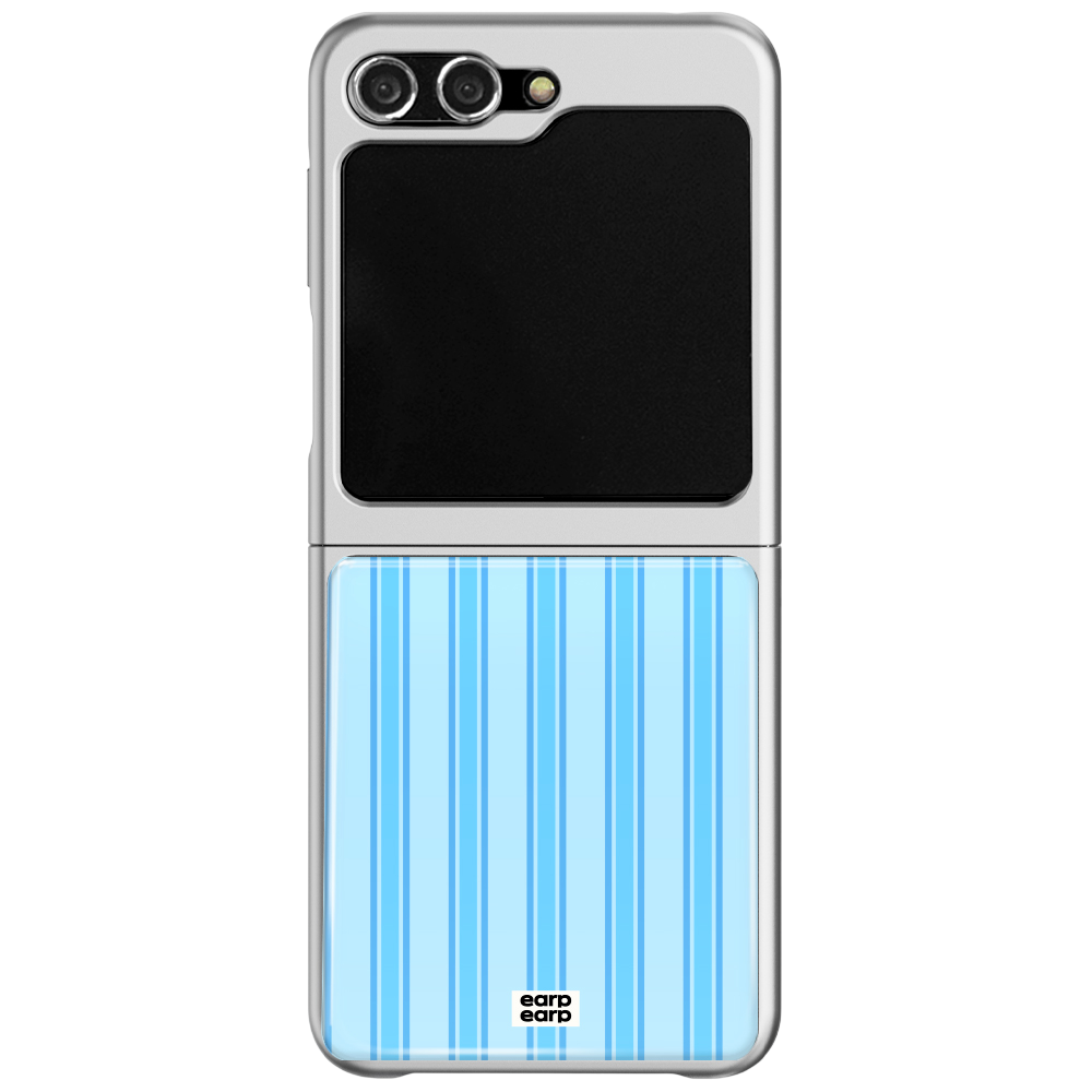 E2512_0029_1 earpearp Vintage Blue Stripe Z Flip Epoxy Case Silver