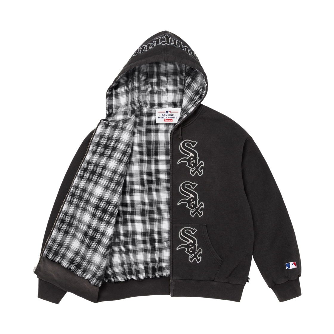 슈프림 x 시카고 화이트 삭스 집 업 후드 스웨트셔츠 블랙 - 25FW(Supreme x Chicago White Sox Zip Up Hooded Sweatshirt Black - 25FW) - 2