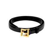 Fendi Black Leather FF Gold Belt A-B44195