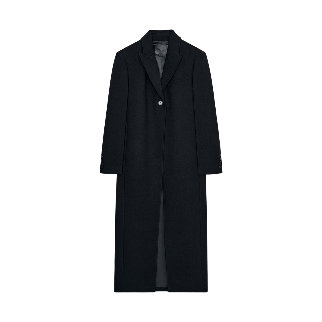 (W) 자라 ZW 컬렉션 버튼 테일러드 코트 블랙((W) Zara ZW Collection Button Tailored Coat Black) - 1