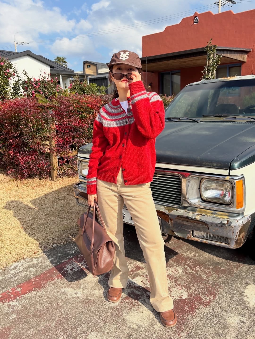 Sunday Ceremony Sy Logo 5 Panel Cotton Cap - Brown 착용 스타일 - 3