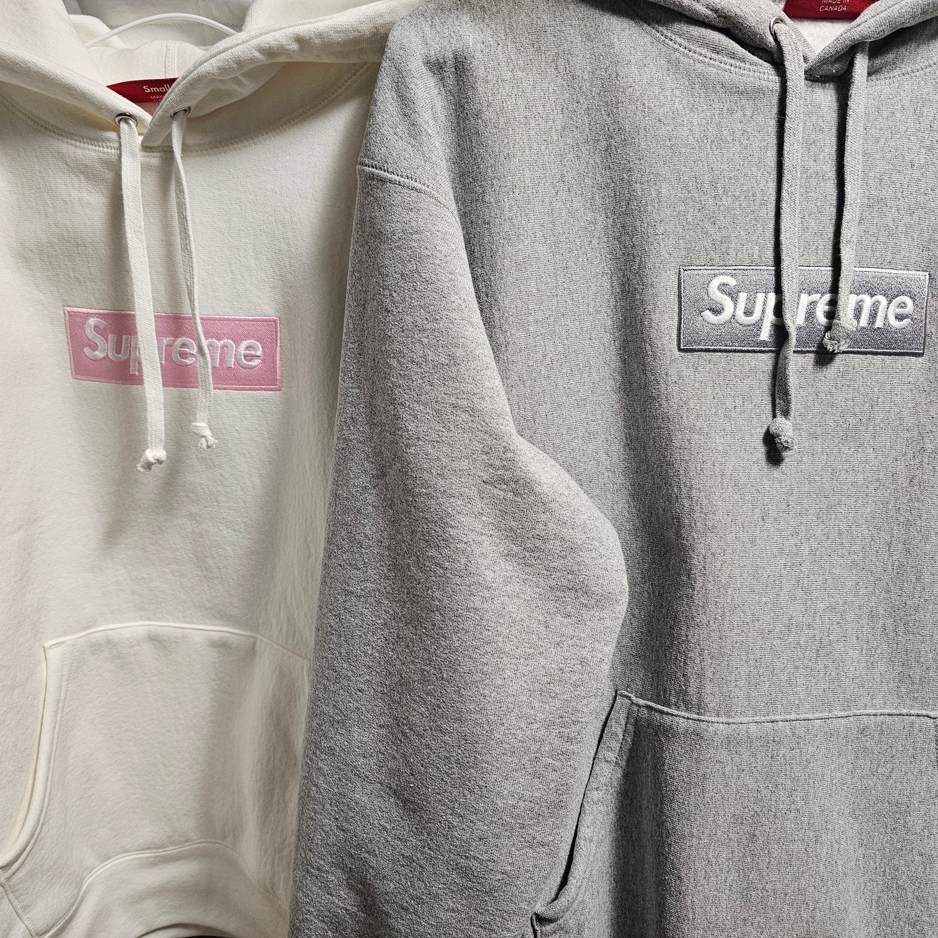 Supreme Box Logo Hooded Sweatshirt White - 25FW, Supreme Box Logo Hooded Sweatshirt Heather Grey - 24FW 착용 스타일