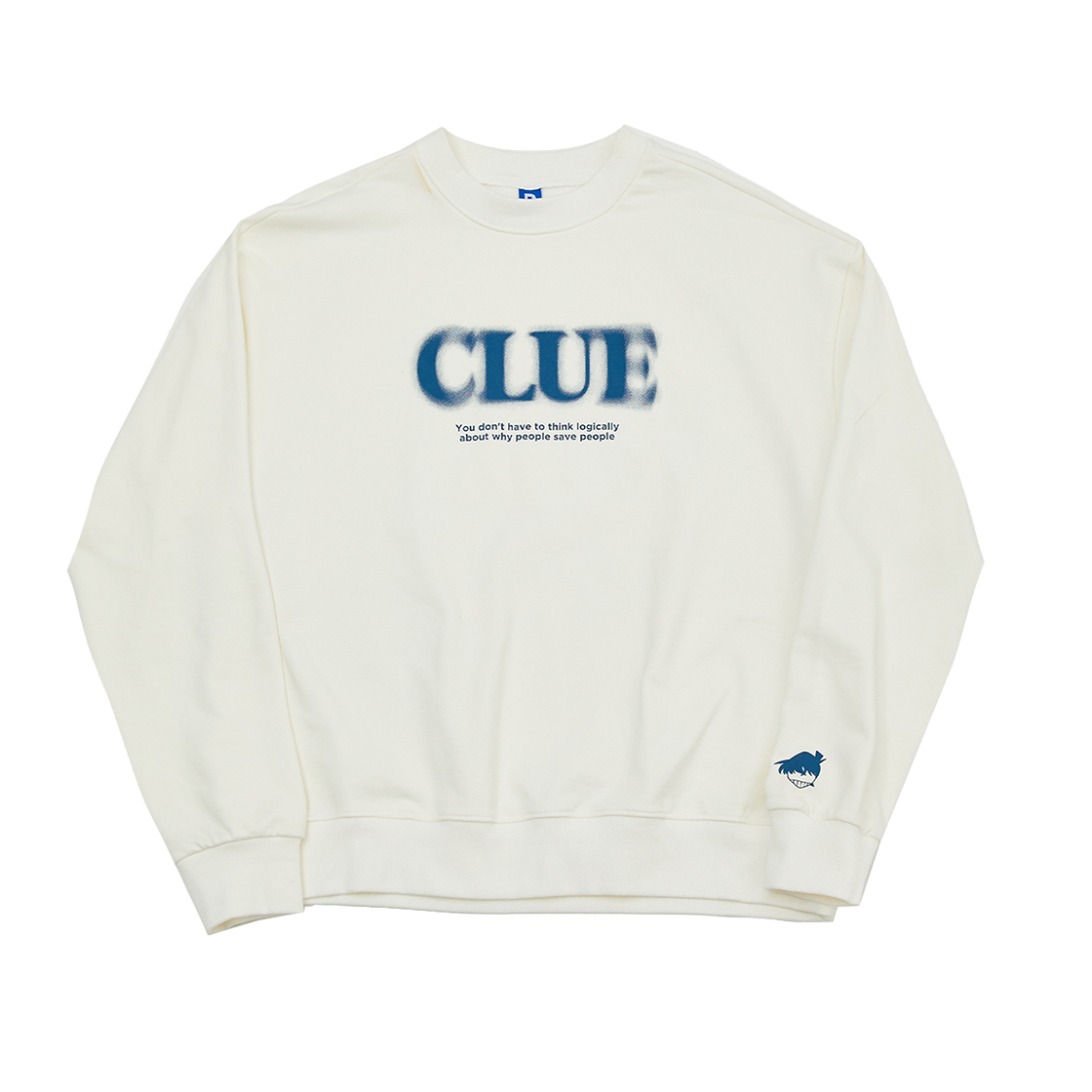 댄꼼마 x 명탐정 코난 남도일 흐려진 단서 스웨트셔츠 화이트(DANCOMMA × Detective Conan Shinichi Kudo “Blurred Clues” Sweatshirt (White))