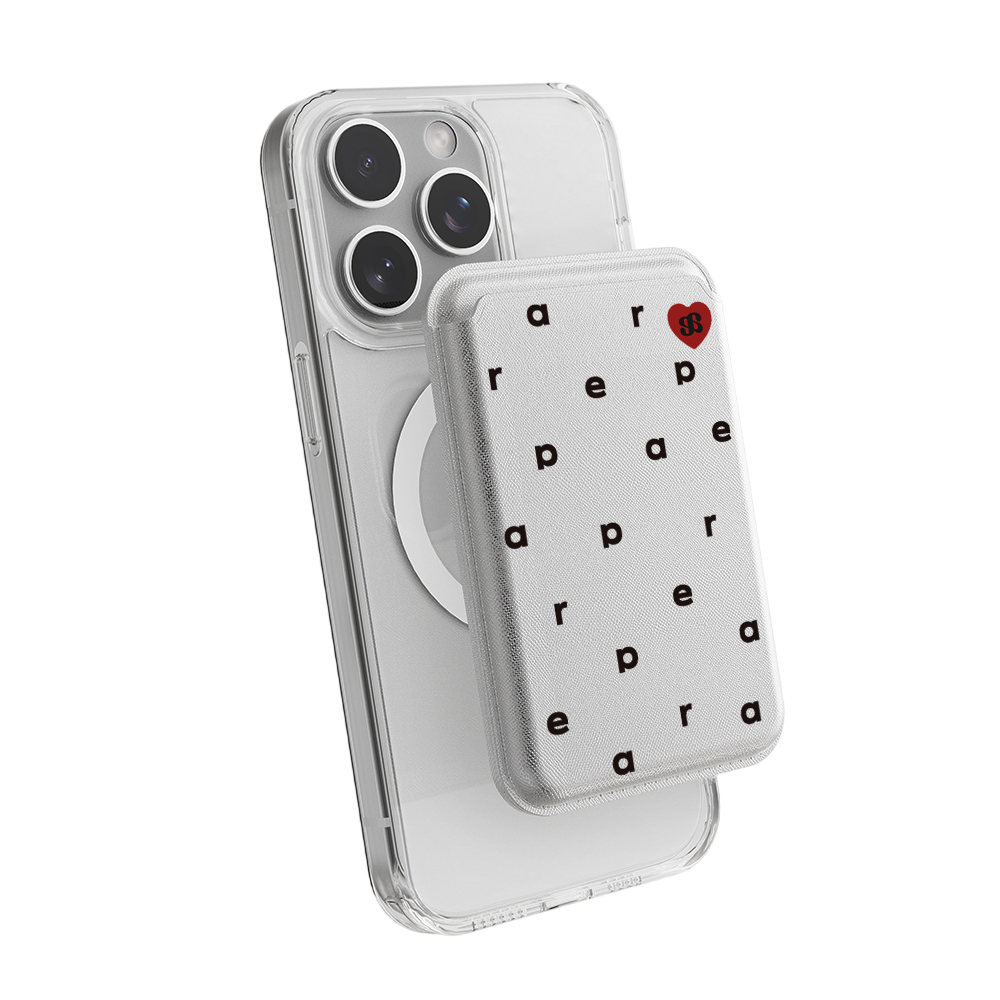 E2512_0151 earpearp Logo Pattern Silver  MagSafe Leather Card Wallet