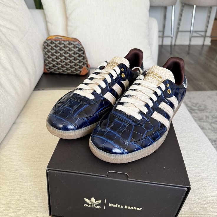 Adidas x Wales Bonner Samba Collegiate Navy Wonder White 착용 스타일