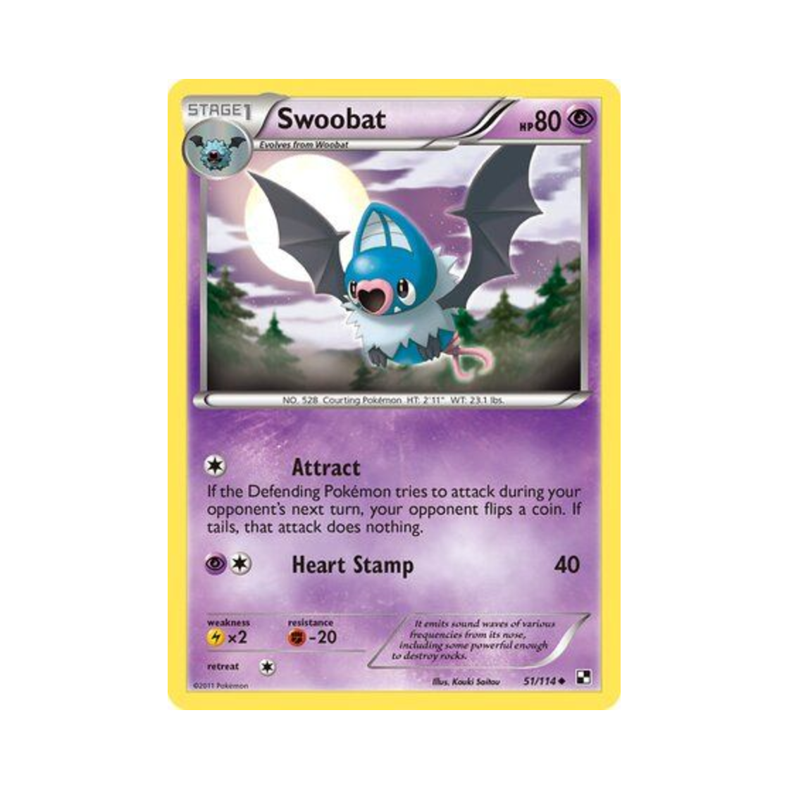 포켓몬 TCG 맘박쥐 U 블랙 & 화이트 (영문판)(Pokemon TCG Swoobat U Black & White (English Ver.)) - 1