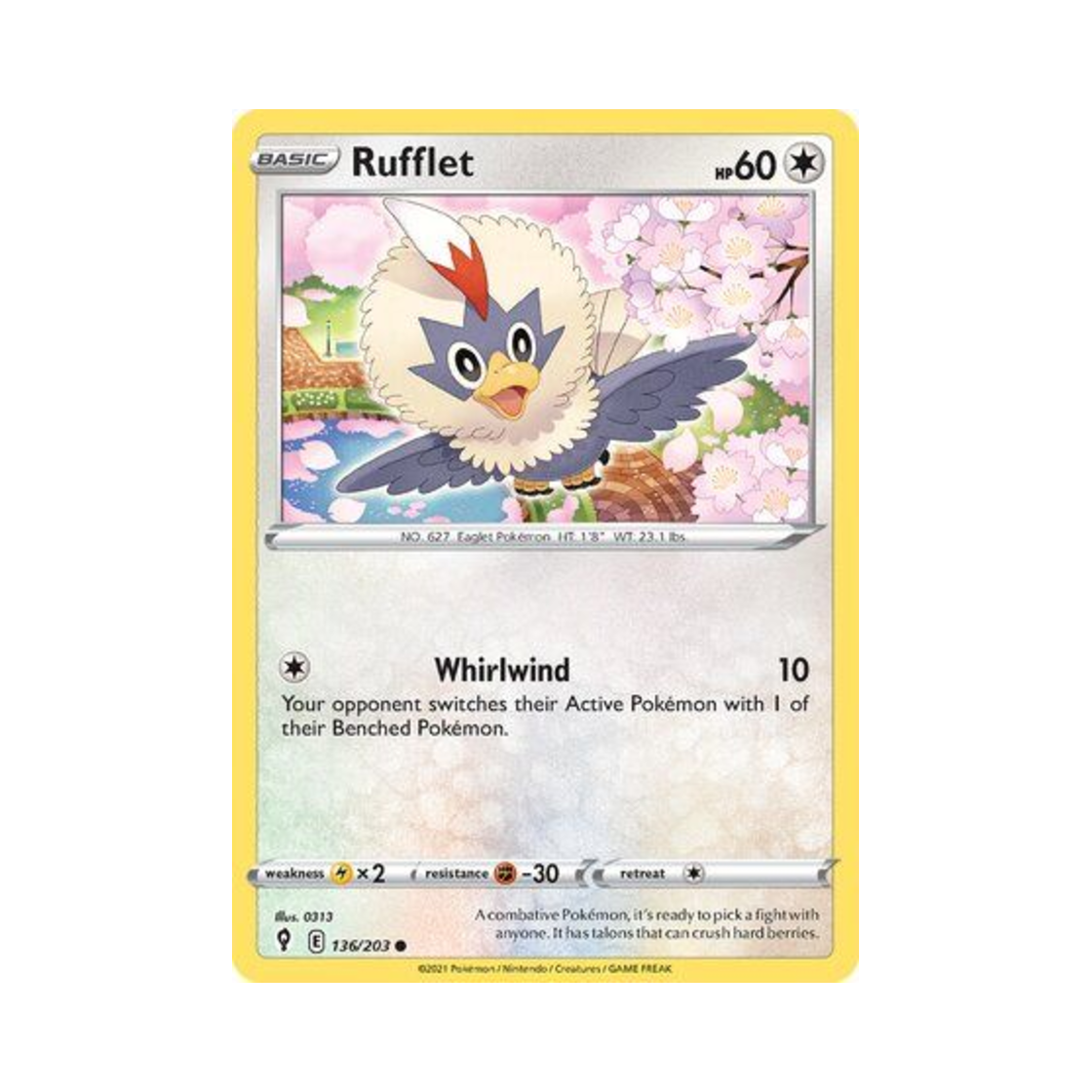 포켓몬 TCG 수리둥보 C 이볼빙 스카이즈 (영문판)(Pokemon TCG Rufflet C Evolving Skies (English Ver.))