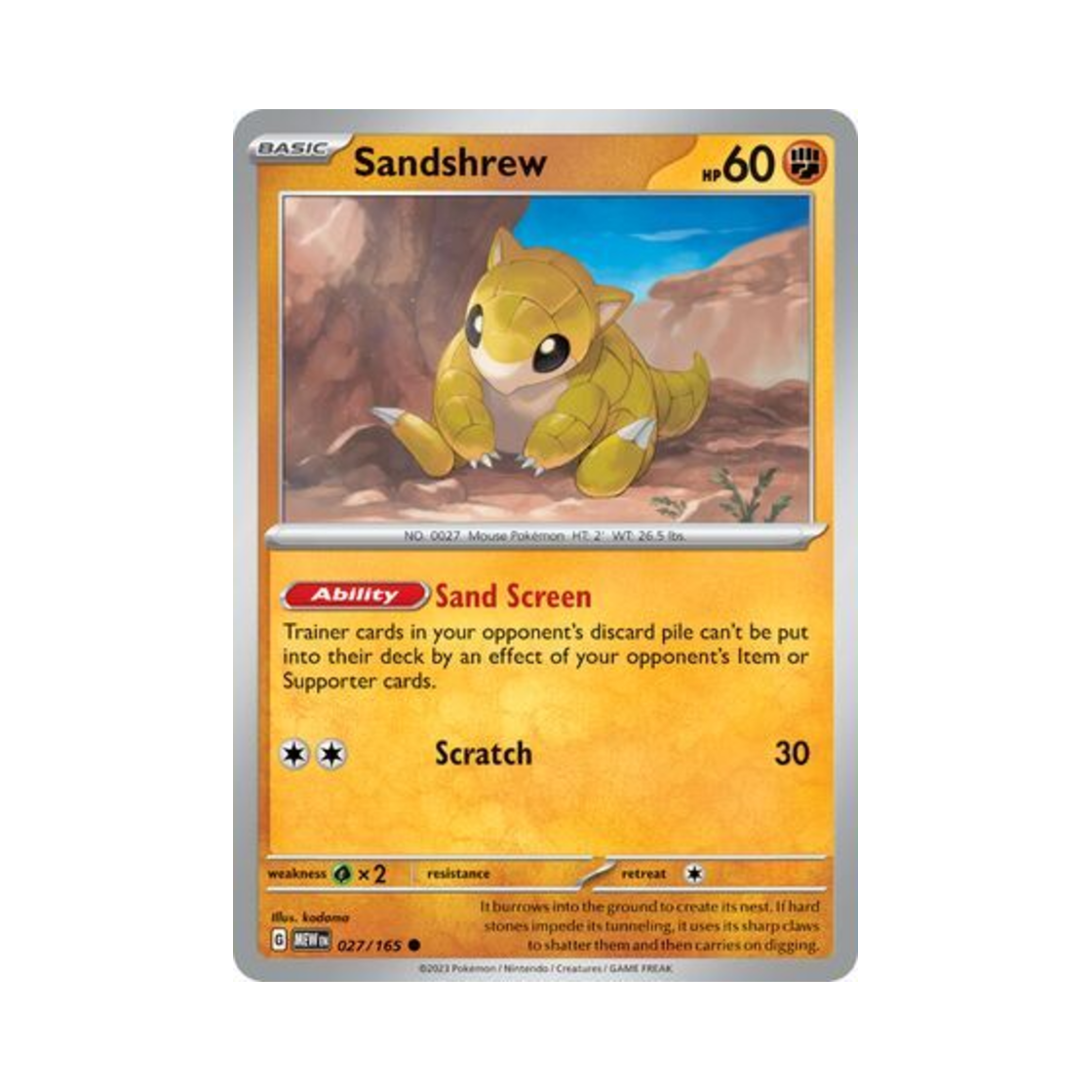 포켓몬 TCG 모래두지 C 스칼렛 & 바이올렛 151 (영문판)(Pokemon TCG Sandshrew C Scarlet & Violet 151 (English Ver.)) - 1