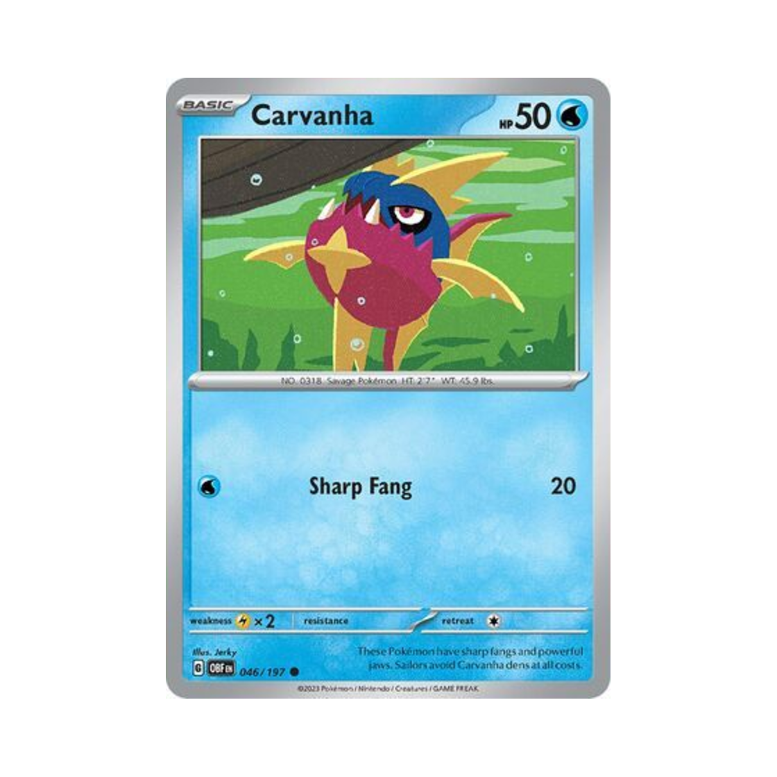 포켓몬 TCG 샤프니아 C 옵시디언 플레임즈 (영문판)(Pokemon TCG Carvanha C Obsidian Flames (English Ver.)) - 1