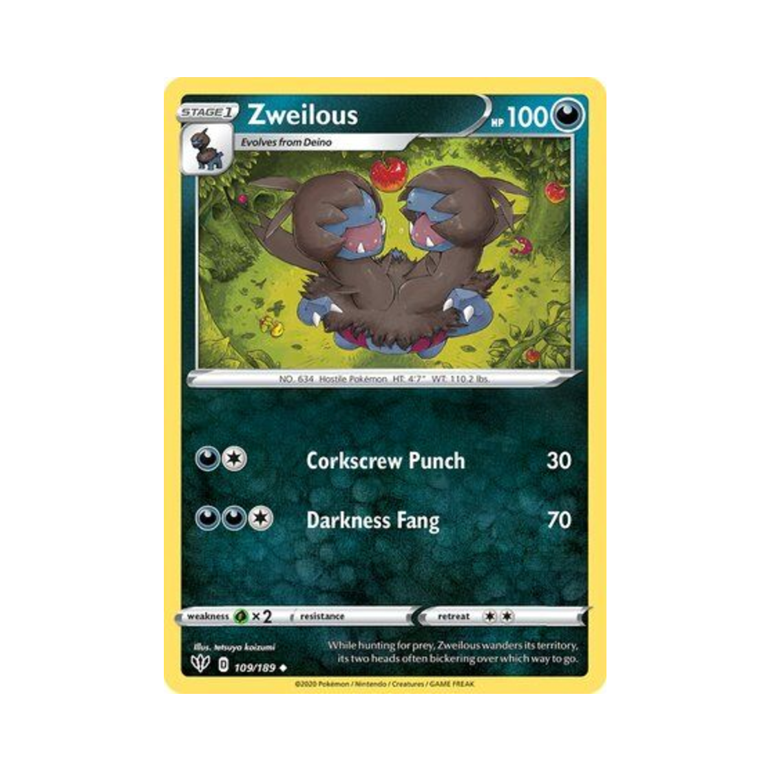 포켓몬 TCG 디헤드 U 다크니스 어블레이즈 (영문판)(Pokemon TCG Zweilous U Darkness Ablaze (English Ver.))