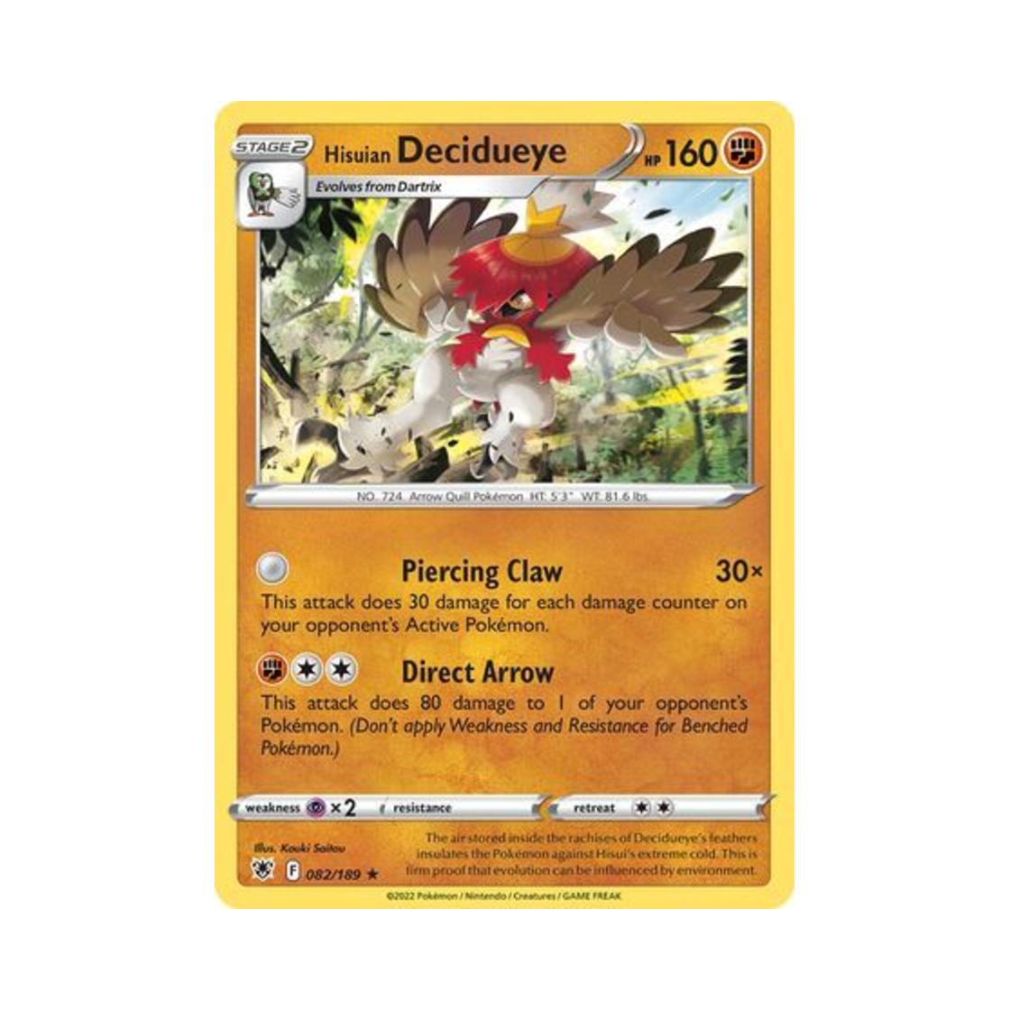 포켓몬 TCG 히스이 모크나이퍼 RH 아스트랄 레디안스 (영문판)(Pokemon TCG Hisuian Decidueye RH Astral Radiance (English Ver.)) - 1