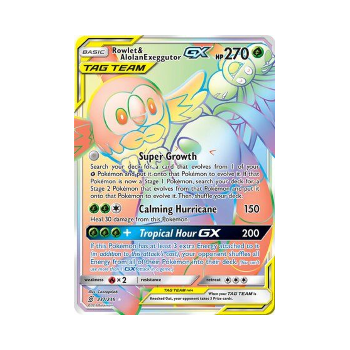 포켓몬 TCG 나몰빼미 & 알로라 나시 GX RR 유니파이드 마인즈 (영문판)(Pokemon TCG Rowlet & Alolan Exeggutor GX RR Unified Minds (English Ver.))
