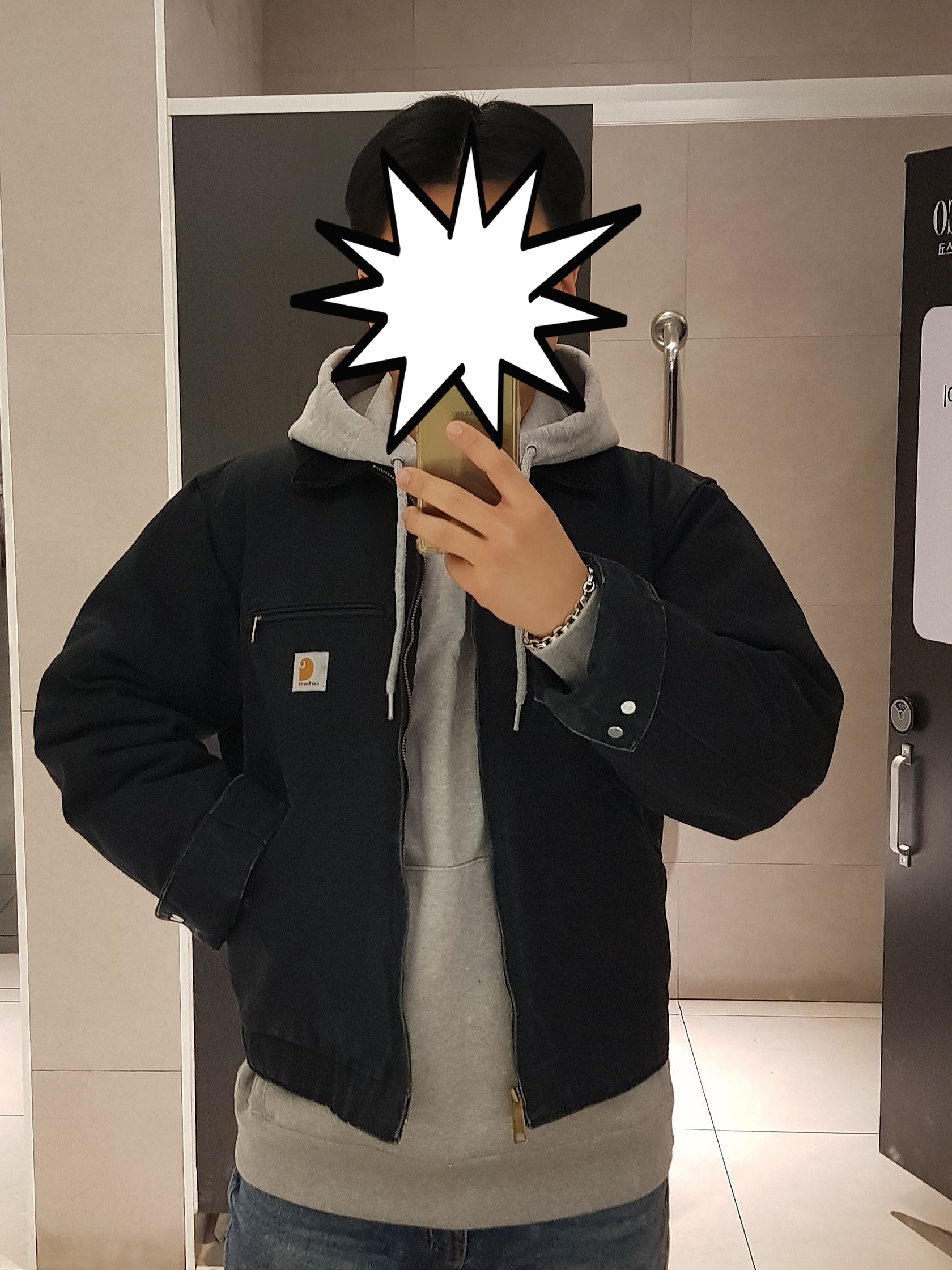 Carhartt Blanket Lined Relaxed Fit Tall Duck Detroit Jacket Black 착용 스타일