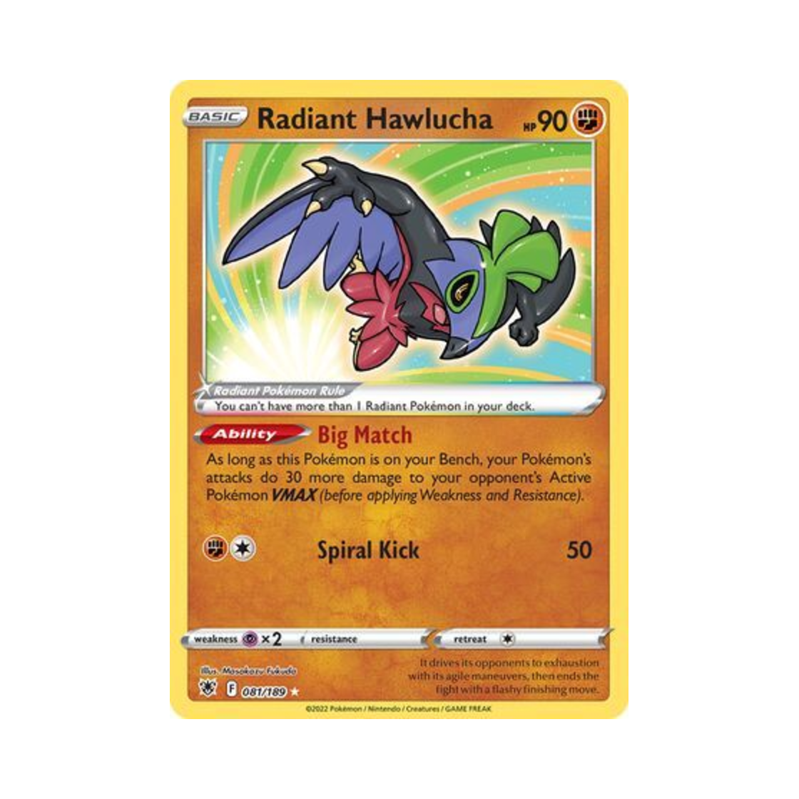 포켓몬 TCG 찬란한 루차불 RR 아스트랄 레디안스 (영문판)(Pokemon TCG Radiant Hawlucha RR Astral Radiance (English Ver.))