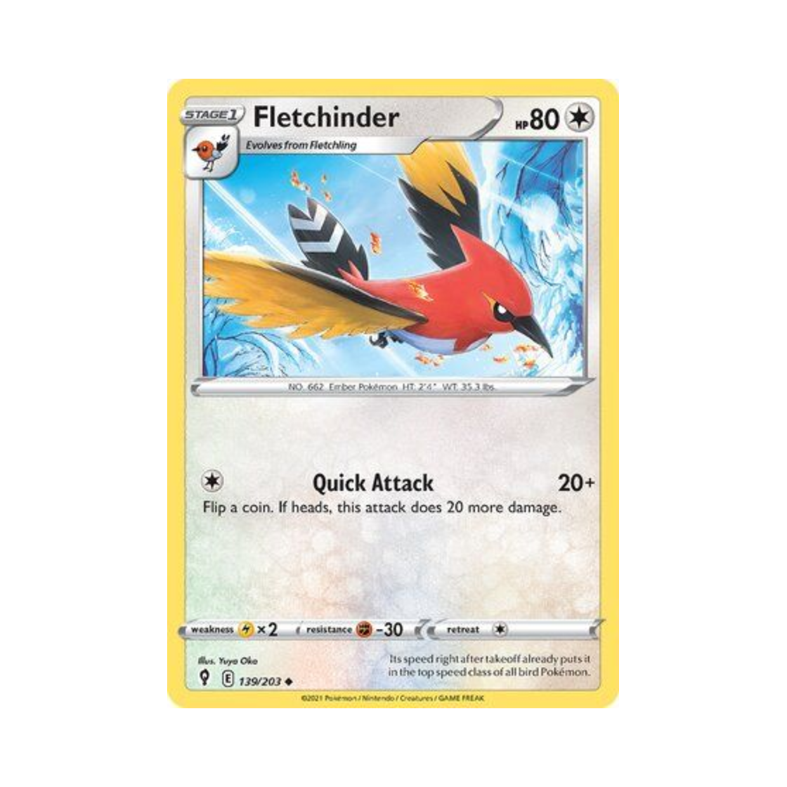포켓몬 TCG 불화살빈 U 이볼빙 스카이즈 (영문판)(Pokemon TCG Fletchinder U Evolving Skies (English Ver.)) - 1
