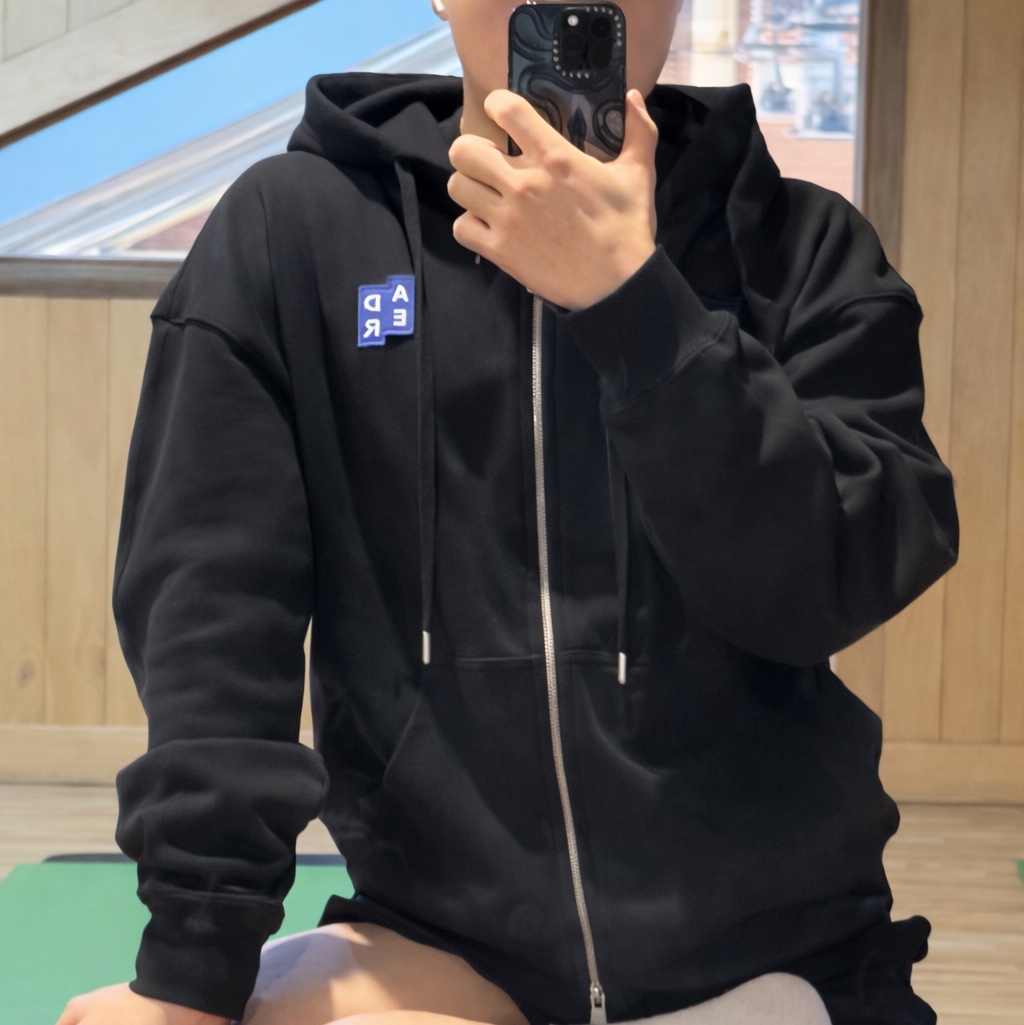 Ader Error Sig; TRS/BL Tag Hoodie Zip-Up 02 Black 착용 스타일