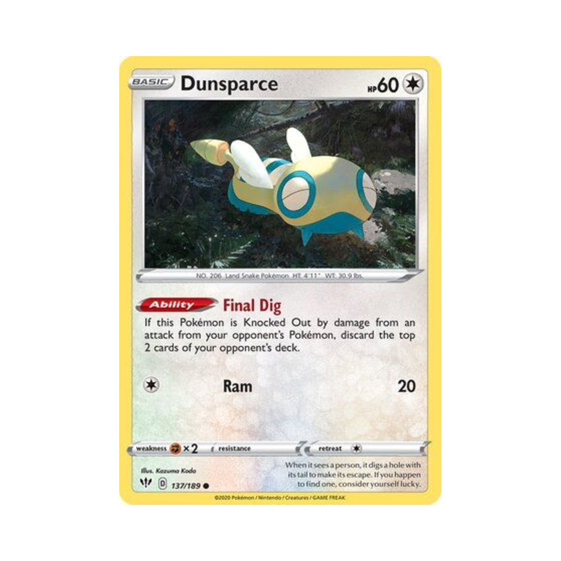 포켓몬 TCG 노고치 C 다크니스 어블레이즈 (영문판)(Pokemon TCG Dunsparce C Darkness Ablaze (English Ver.)) - 1